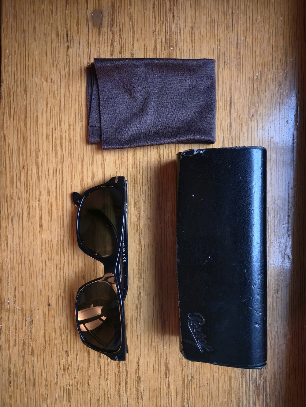 Persol 3037-S Sunglasses, Black Frame, Cloth And Case Included